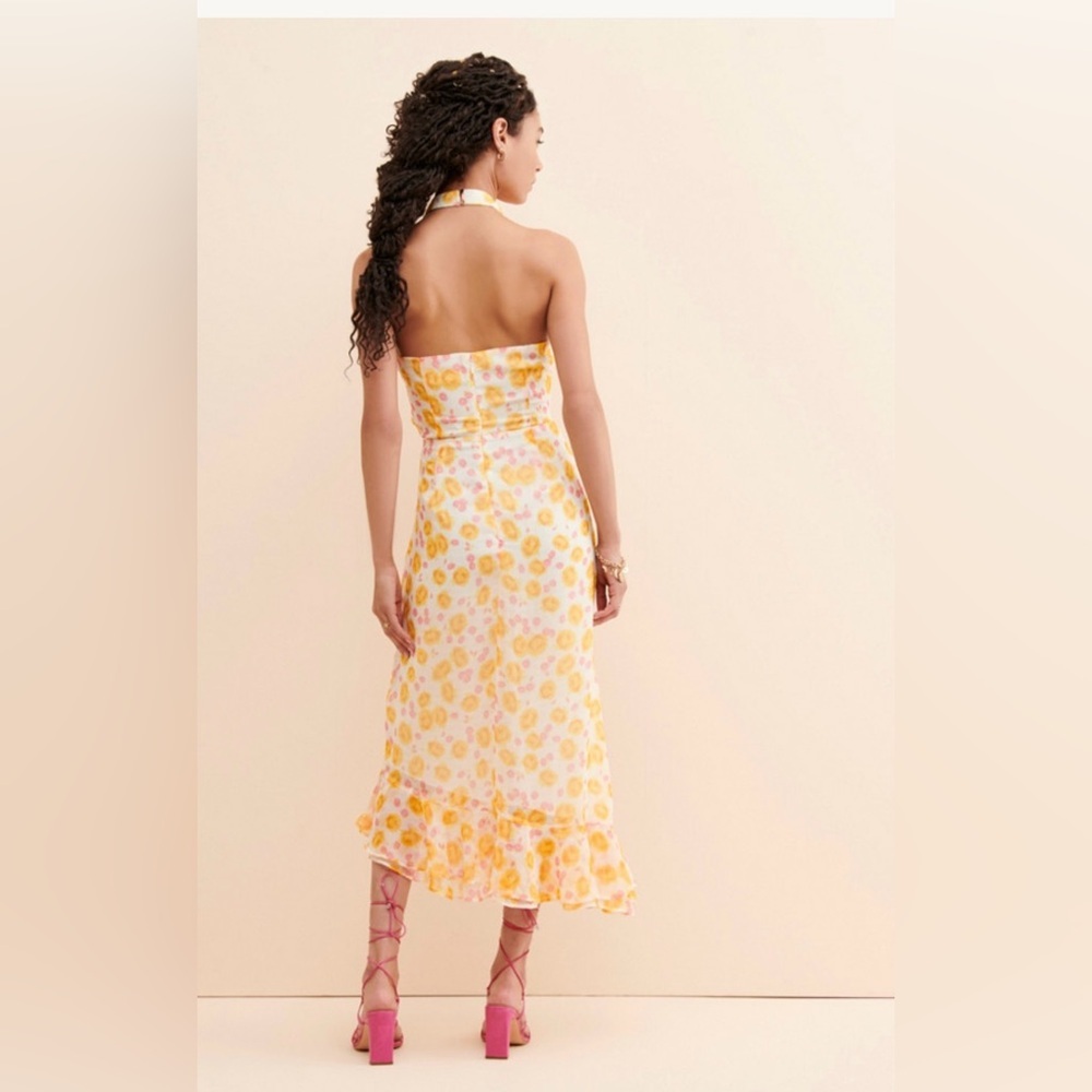 Floral Wrap Halter Dress, size XS, bridal shower, vacation, formal midi dress - Picture 3 of 15